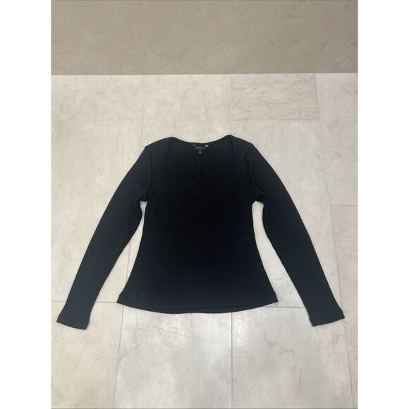Banana Republic Women Size Small S Black Sweater Long Sleeve Knit Square Neck - Picture 1 of 7